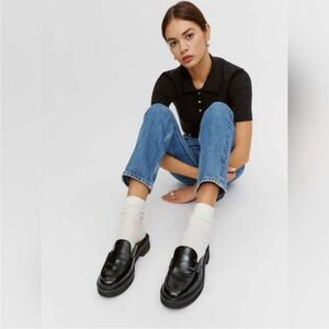 Reformation slide on Black Leather Penny Loafers